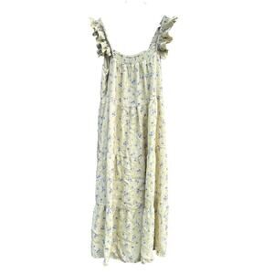 Anthropologie Moon River Tiered Ruched Midi Dress Yellow Floral Boho Medium